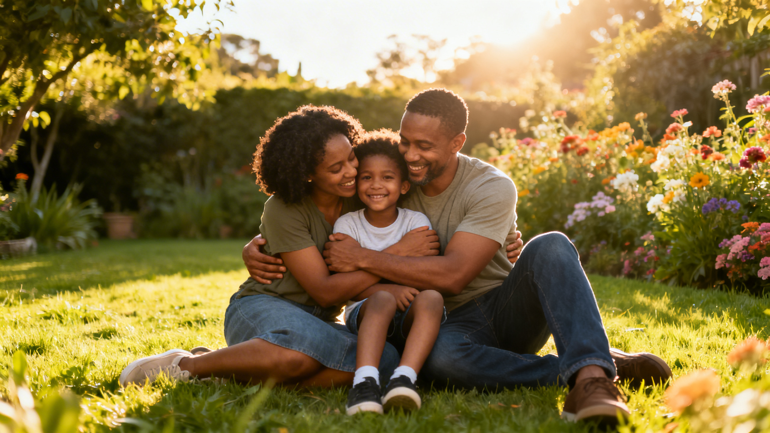 Famille unie avec un enfant adopté, symbolisant l'amour et la famille choisie