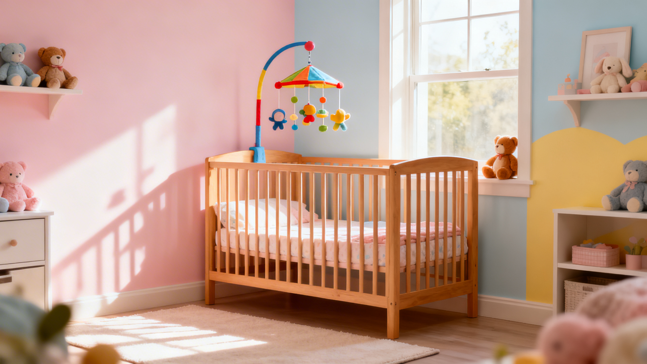 Chambre de bébé décorée avec berceau et équipements essentiels