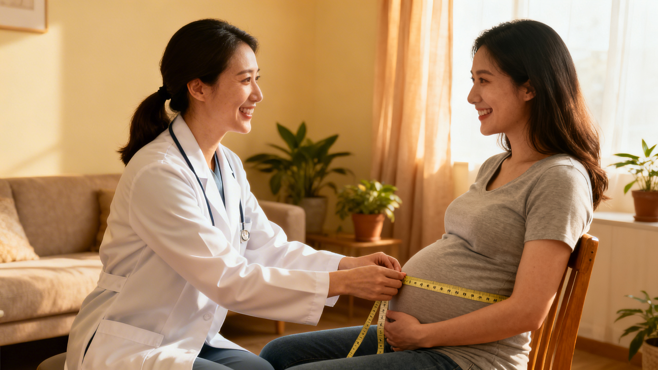 Sage-femme lors d'une consultation prénatale avec une femme enceinte