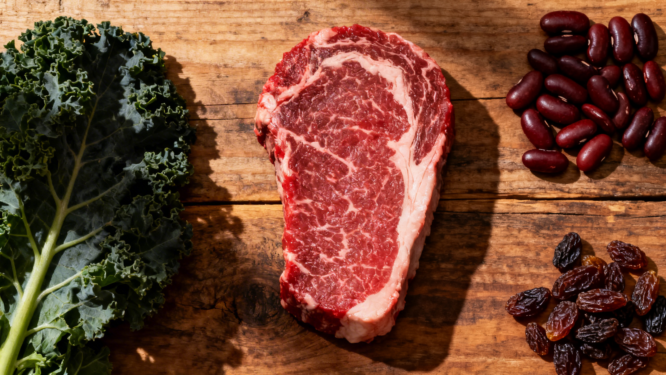 Assiette colorée avec épinards, lentilles et viande rouge, riche en fer