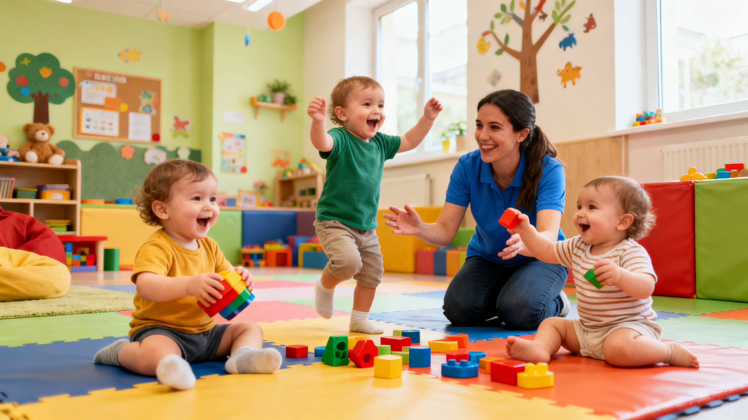 Enfants en crèche avec une puéricultrice