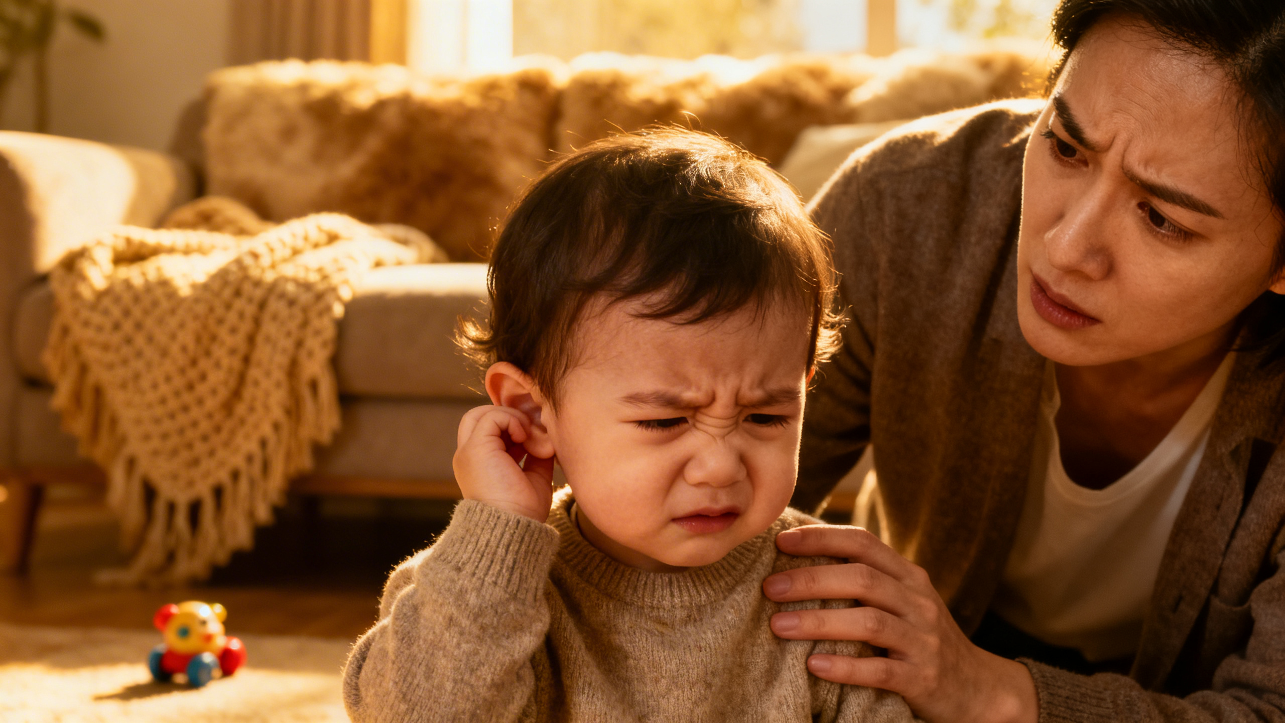Médecin examinant l'oreille d'un bébé avec un otoscope