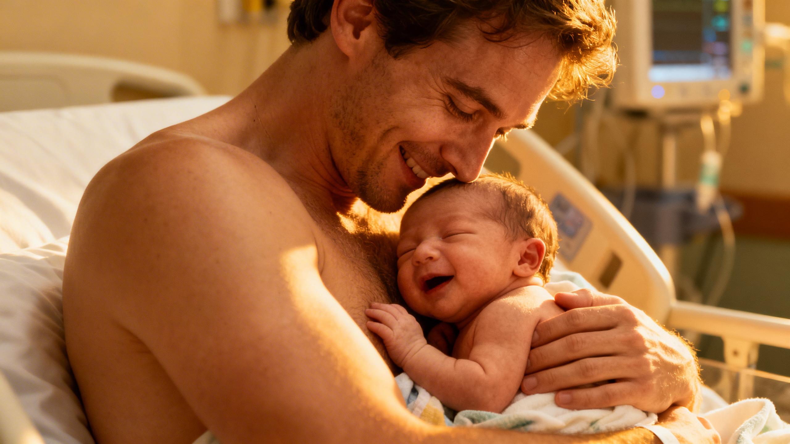 Futur papa tenant la main de sa conjointe pendant le travail à la maternité