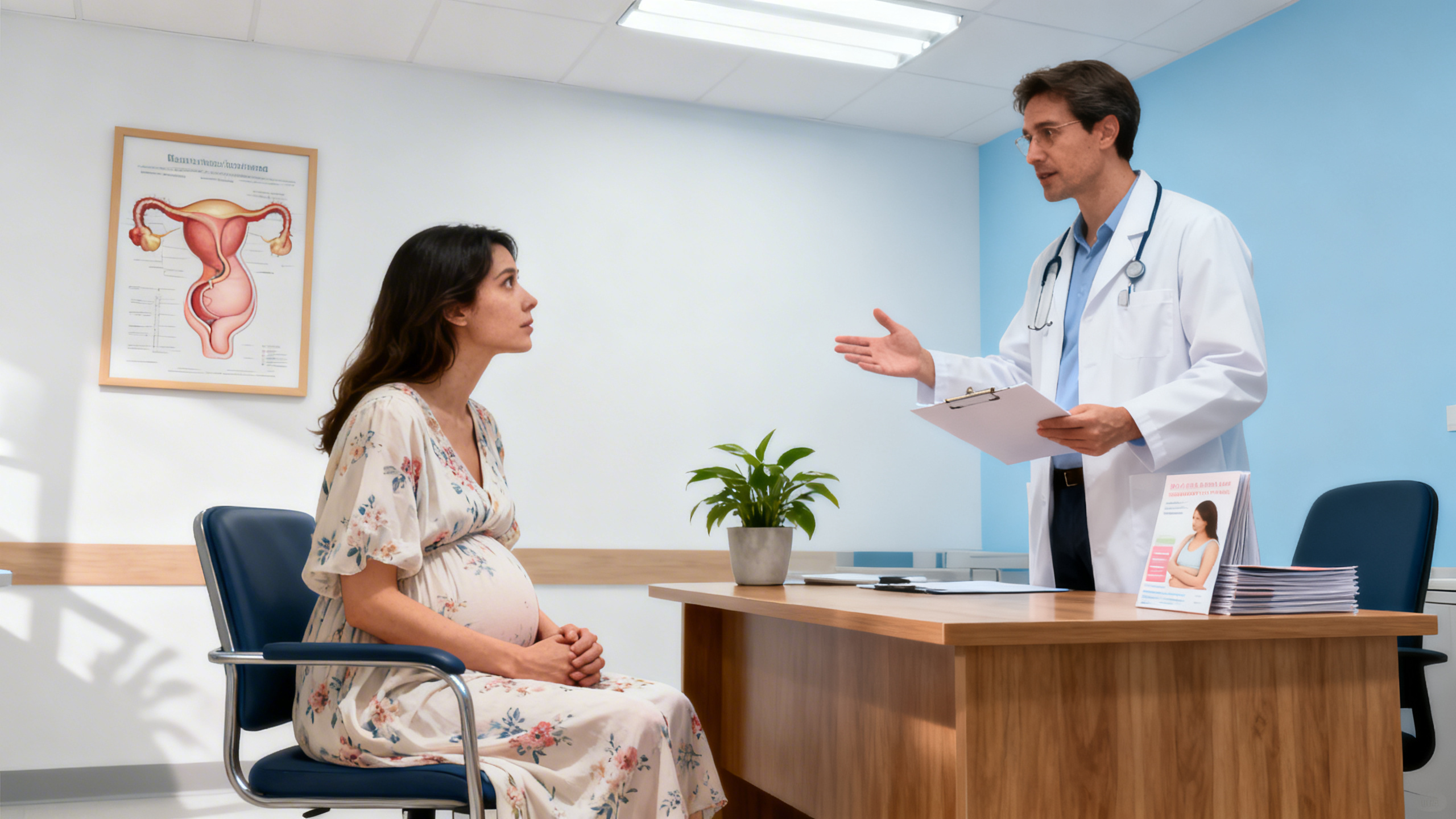 Femme enceinte informée sur la péridurale lors d'une consultation prénatale