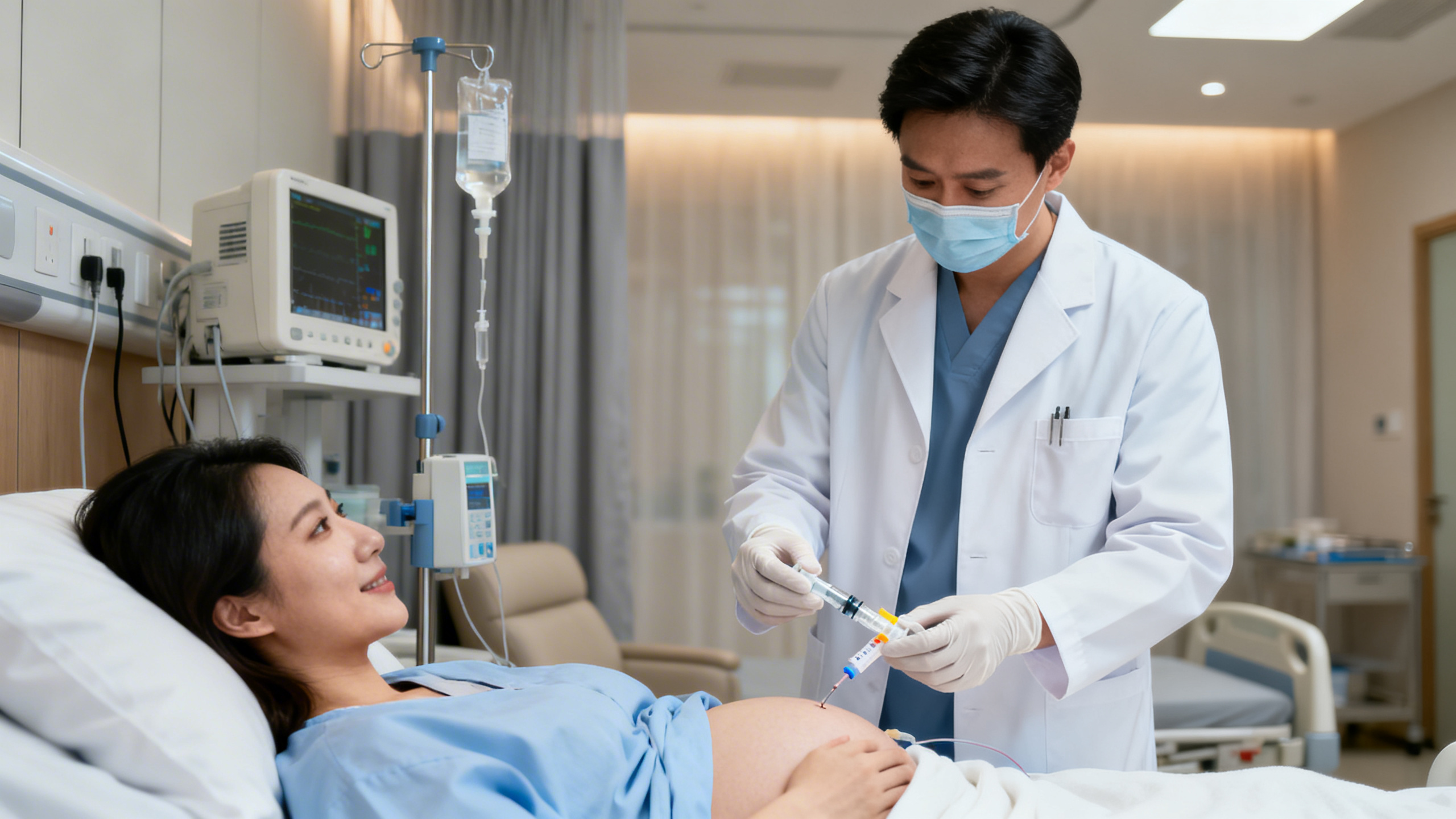 Illustration de la pose d'une péridurale lors d'un accouchement