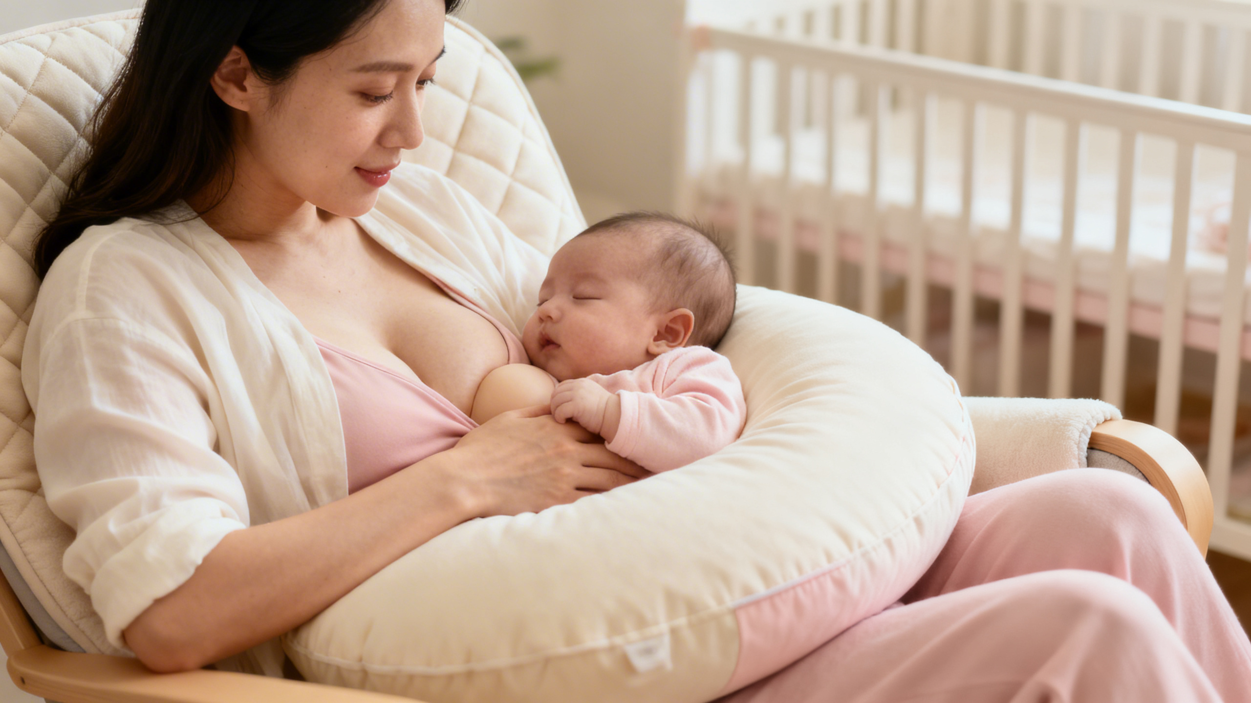 Maman allaitant son bébé en position madone