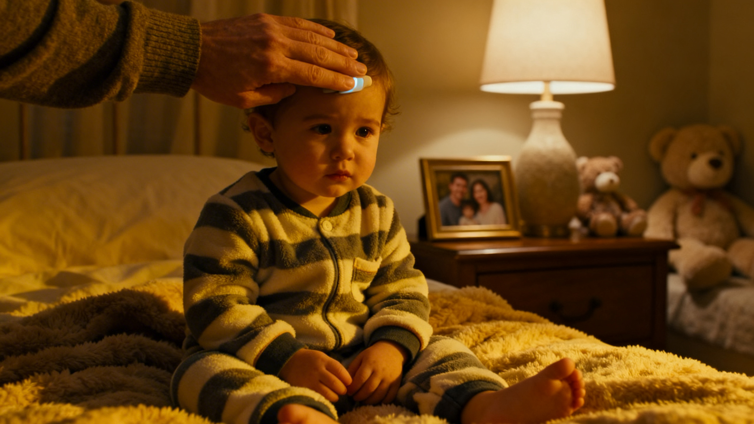 Nourrisson avec éruption rose pâle sur le tronc après plusieurs jours de fièvre