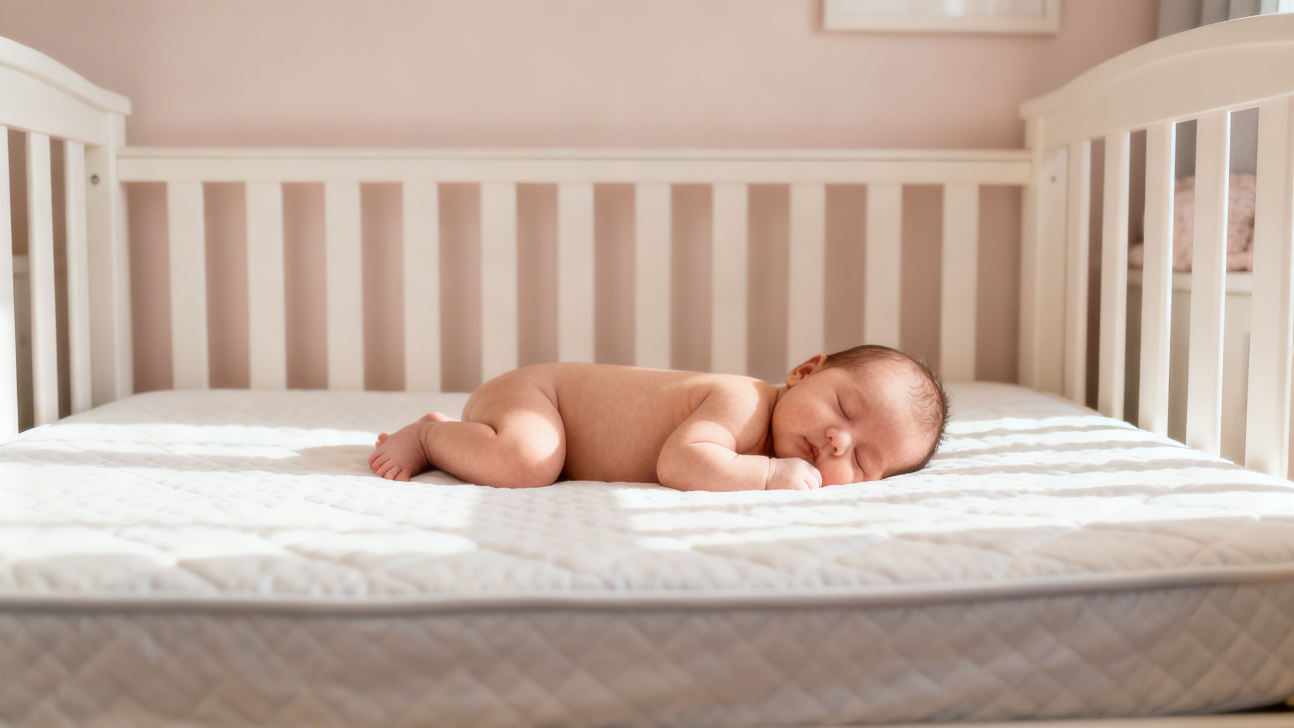 Bébé couché sur le dos dans un lit sécurisé, sans objets dangereux