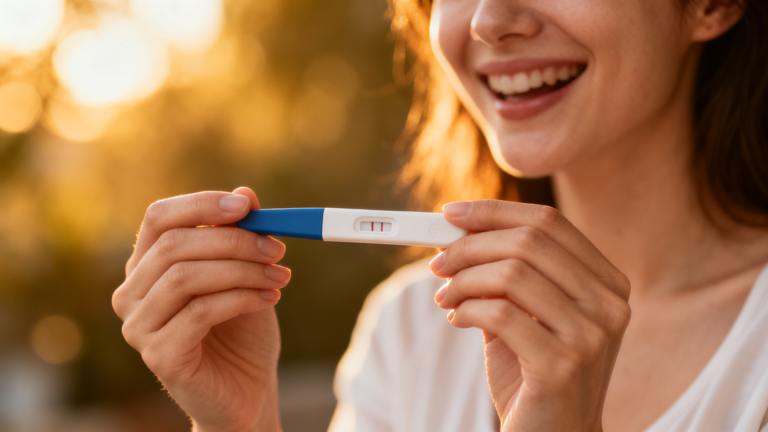 Test de grossesse positif posé sur une surface blanche