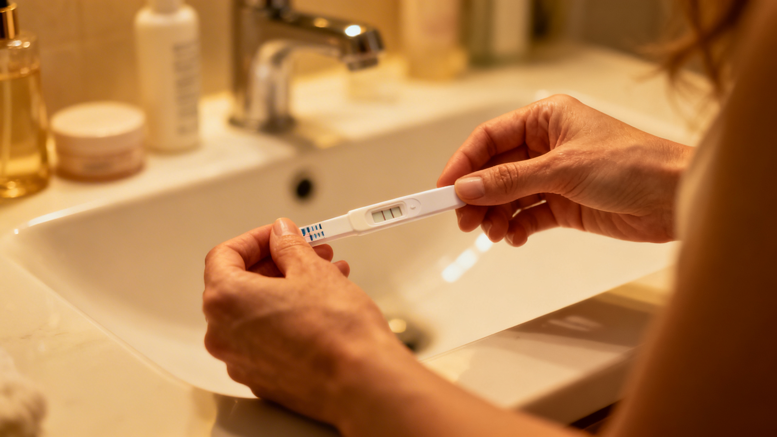 Test d'ovulation positif tenu dans une main féminine