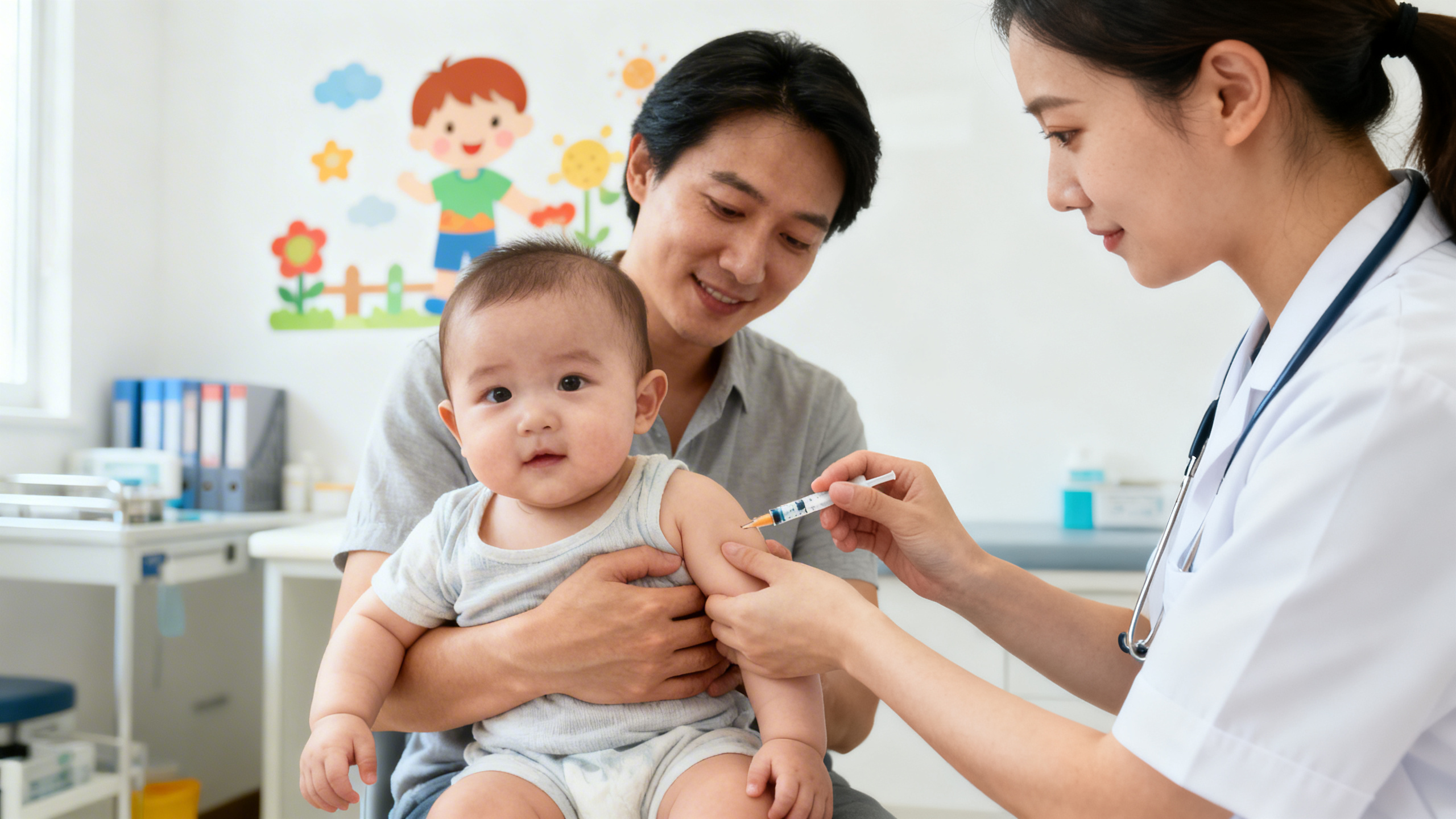 Nourrisson recevant un vaccin lors d'une consultation pédiatrique